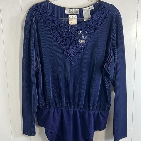 NWT Together Long Sleeve Ribbed Bodysuit Crochet Design Blue Women Size 1X - Picture 3 of 9